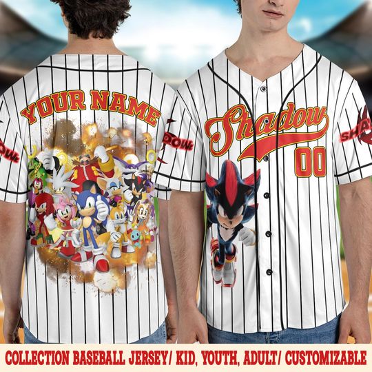 Customized Shadow The Hedgehog White Stripe Baseball Jersey