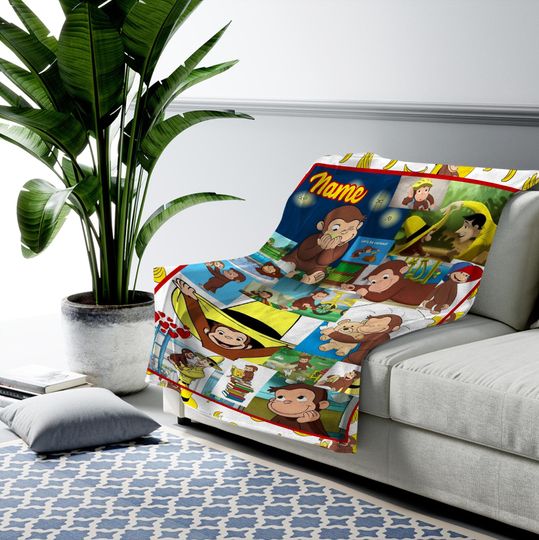 Personalized Curious George Blanket, Curious George Throw Blanket, Custom Name Blanket, Birthday Gift