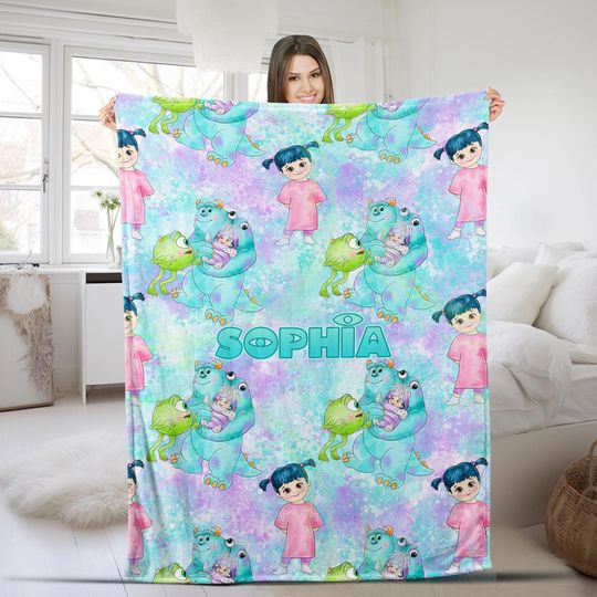 Personalized Monsters Inc Baby Name Blanket - Unisex Monster Movie Inspired Nursery Theme