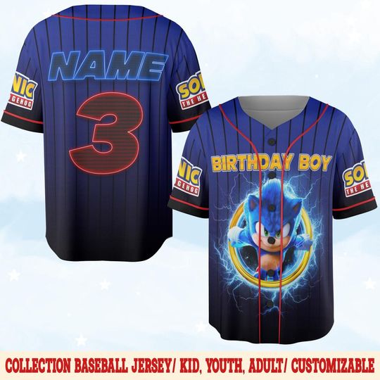 Personalized Sonic Birthday Boy Jersey, Personalized Sonic Birthday Jersey, Sonic Birthday Outfit, Kids Birthday Jersey
