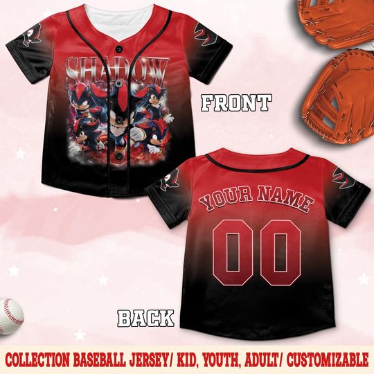 Personalized Sonic Shadow Baseball Jersey, Custom Sonic Game Day Jersey, Sonic Birthday Gift