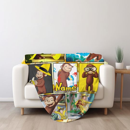 Personalized Curious George Blanket, Curious George Throw Blanket, Curious George Birthday , Curious George Throw Blanket Couch Soft