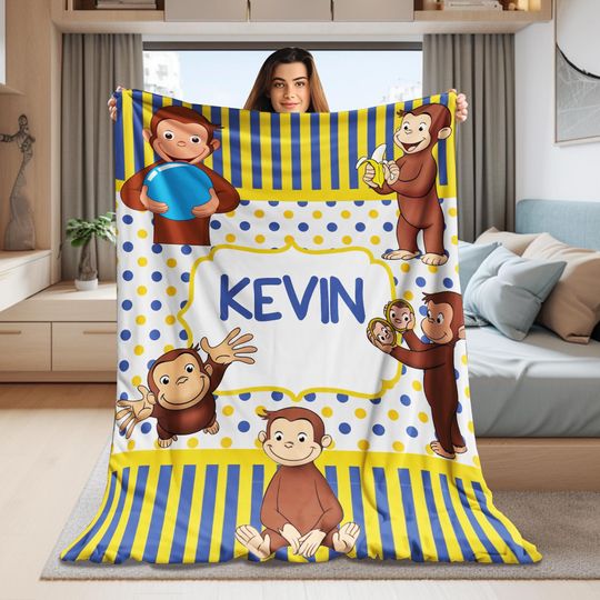 Personalized Curious George Blanket, Curious George Fleece Blanket