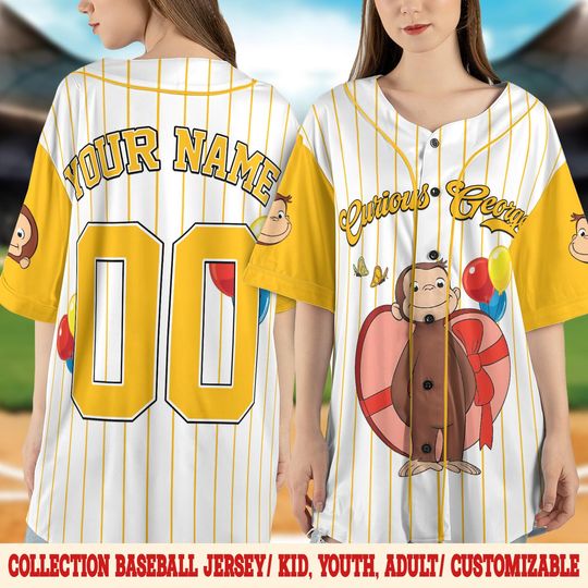 Curious George Birthday Baseball Jersey, Curious George Baseball Shirt, Curious George Birthday Boy Jersey, Custom Baseball Jersey