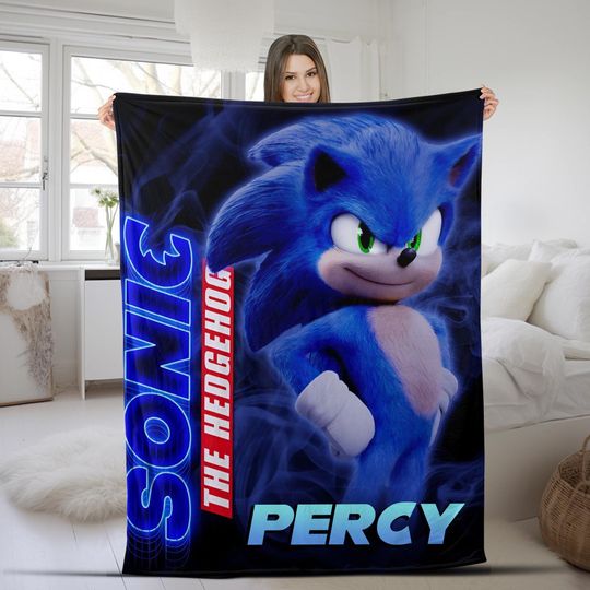 Custom Sonic The Hedgehog Blanket, Personalized Cartoon Hedgehog Sherpa Fleece