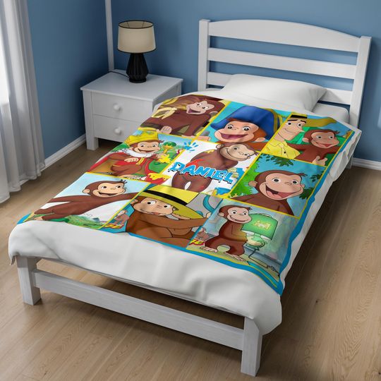 Customized Curious George Blanket Personalized Flannel Couch Nap Blanket