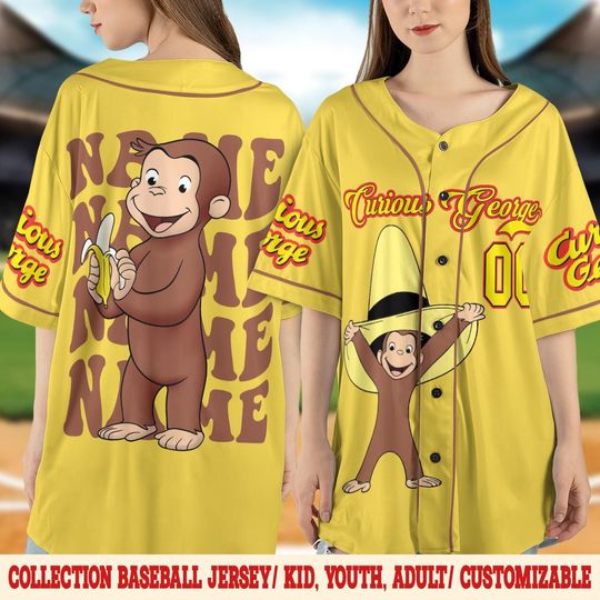 Personalized Curious George Birthday Baseball Jersey,Curious George Baseball Shirt,Curious George Birthday Party Jersey,Birthday Gift