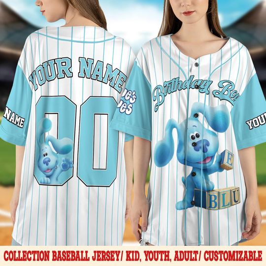 Personalized Blue Clues Baseball Jersey, Blue Dog Lovers Birthday Jersey, Baby Shower Tee, Birthday Boy Gift, Blue Clues Family Shirt
