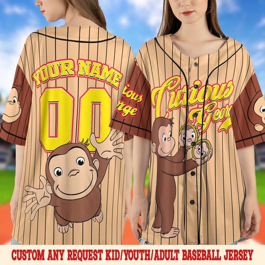 Curious George Birthday Baseball Jersey/Curious George Baseball Shirt/Curious George Birthday Jersey Shirt/Custom Baseball Jersey