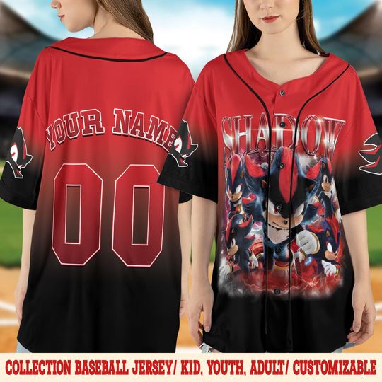 Personalized Sonic Shadow Baseball Jersey, Custom Sonic Game Day Jersey, Sonic Birthday Gift