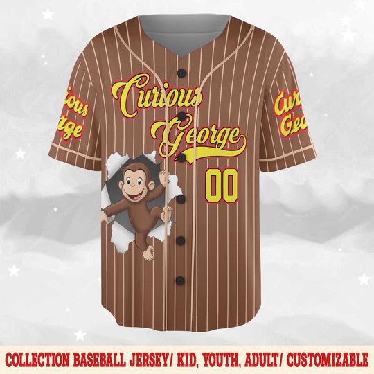 Personalized Curious George Birthday Baseball Jersey,Curious George Baseball Shirt