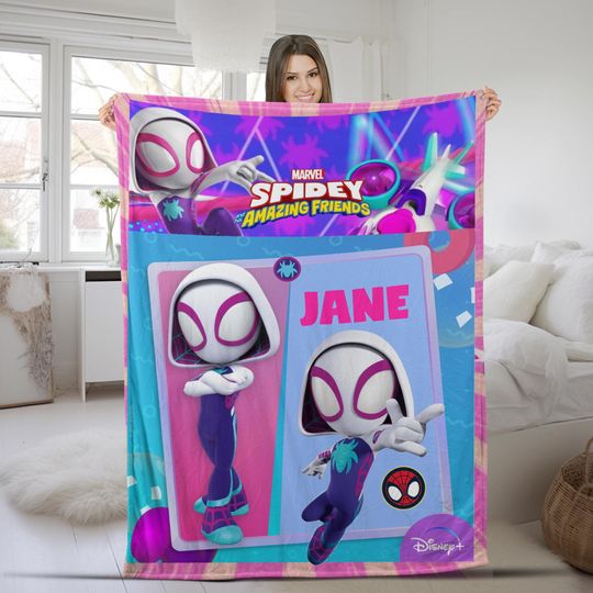 Personalized Name Spider Gwen Blanket , Spidey and His Amazing Friends, Spiderman Blanket