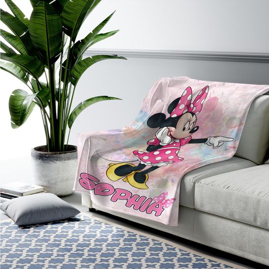 Personalized Disney Name Fleece Blanket with Minnie Character, Soft Cozy Quilt