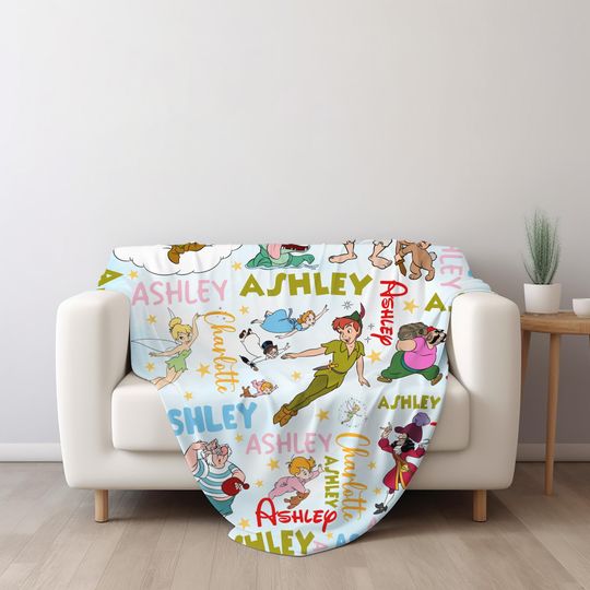 Custom Name Peter Pan Blanket, Peter Pan Wendy Tinker Bell Lost Boys Neverland