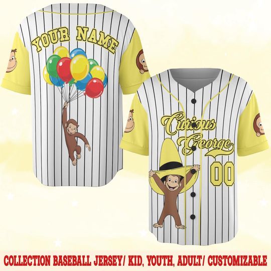 Curious George Birthday Baseball Jersey/Curious George Baseball Shirt/Curious George Birthday Jersey Shirt
