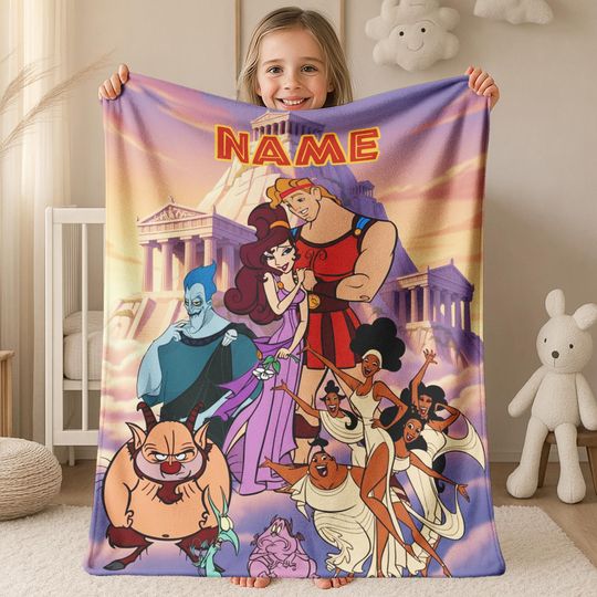 Hercules Movie Fleece Blanket, Hercules Megara Hades Home Decor