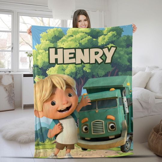 Personalized Trash Truck Christmas Blanket,Custom Garbage Truck Kids Blanket