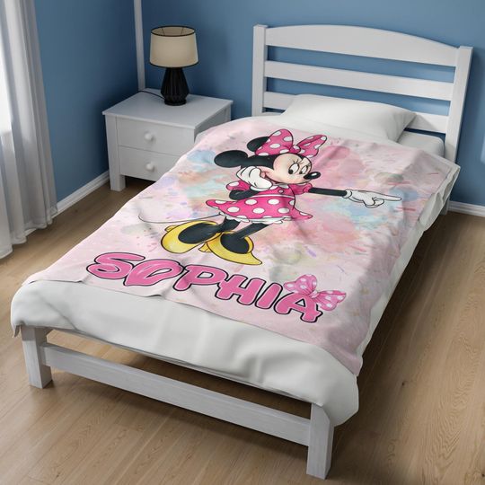 Personalized Disney Name Fleece Blanket with Minnie Character, Soft Cozy Quilt