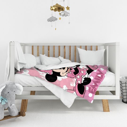 Personalized Name Disney Minnie Mouse Blanket, Customized Minnie Baby Blanket