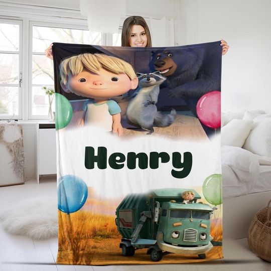 Trash Truck Blanket, Personalized Trash Truck Fleece Blanket, Custom Name Kid Baby Blanket