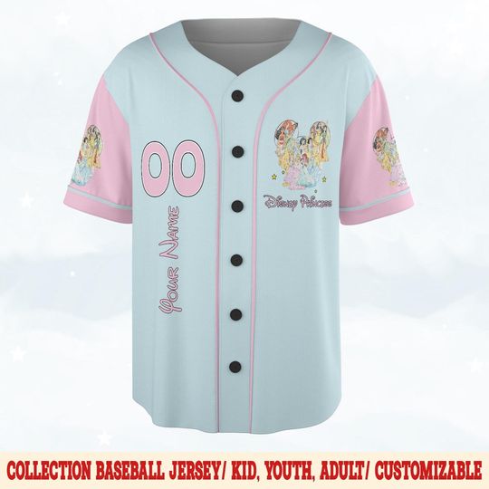 Personalized Disney Princess Baseball Jersey, Custom Name Baseball Jersey