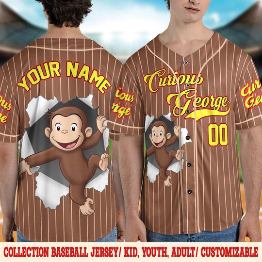 Personalized Curious George Birthday Baseball Jersey,Curious George Baseball Shirt