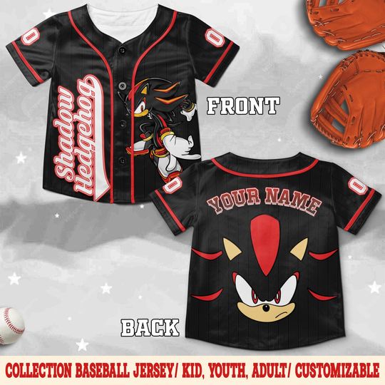 Personalized Sonic Shadow Baseball Jersey, Sonic Birthday Gift