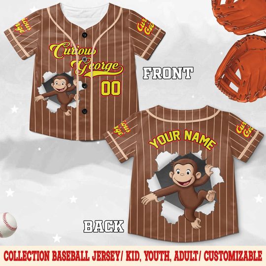Personalized Curious George Birthday Baseball Jersey,Curious George Baseball Shirt