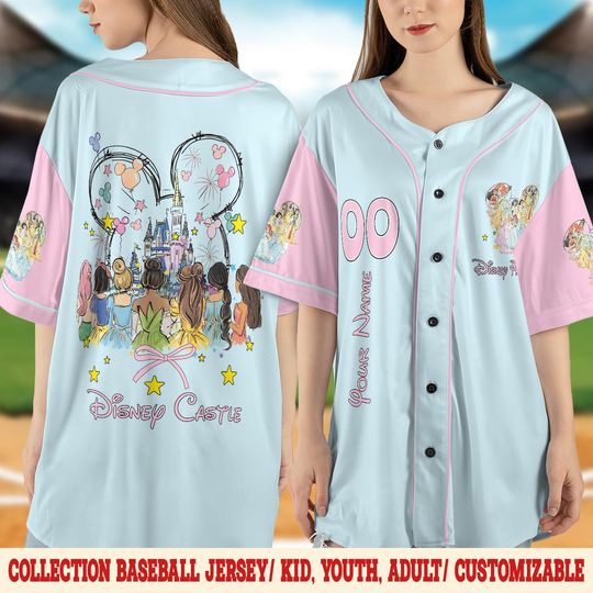 Personalized Disney Princess Baseball Jersey, Custom Name Baseball Jersey