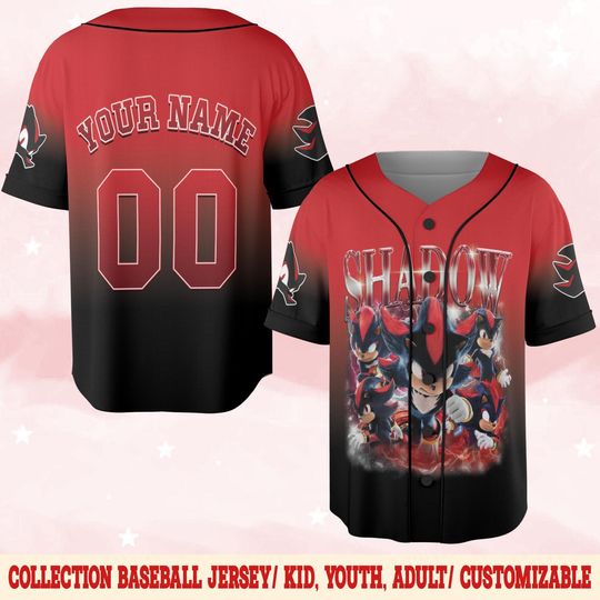 Personalized Sonic Shadow Baseball Jersey, Custom Sonic Game Day Jersey, Sonic Birthday Gift