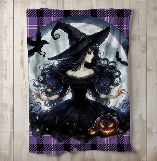 Pretty Witch Halloween Blanket, Plush Throw, Cozy Fall Decor