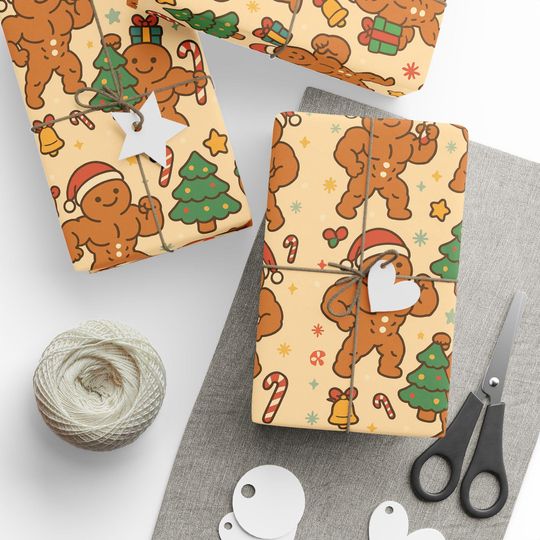 Funny Buff Gingerbread Men Christmas Wrapping Paper