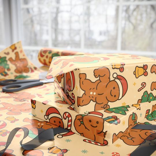 Funny Buff Gingerbread Men Christmas Wrapping Paper