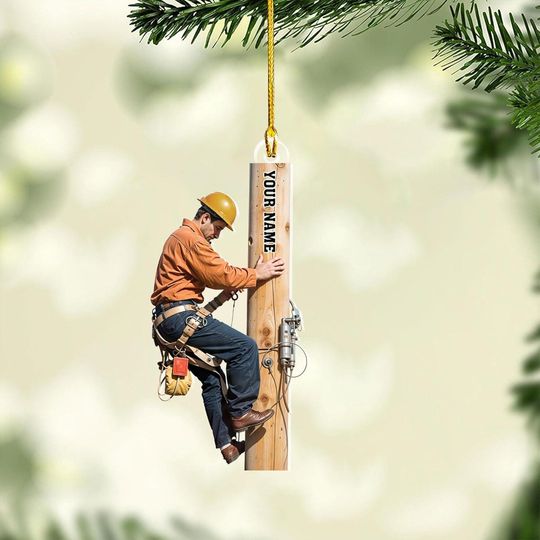 Personalized Lineman Christmas Ornaments, Line Man Ornaments, Electric Worker Ornament, Lineman Christmas Hanging Gifts for Lineman