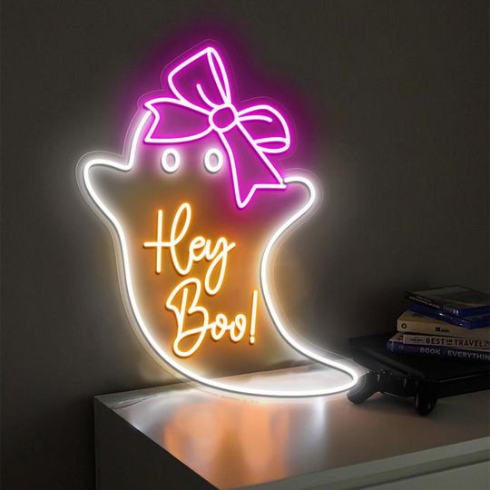 Hey Boo Ghost Neon Sign | Halloween Sign | Acrylic Sign | Light Up Sign | Halloween Gift | Halloween Decor | Neon Halloween | Led Signs