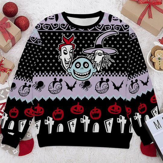 Disney The Nightmare Before Christmas Ugly Sweater, Jack Skellington And Sally Ugly Sweatshirt, Disney Christmas Gift For Kid Youth Adult