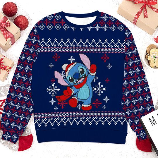 Custom Disney Stitch Ugly Christmas Sweater, Lilo And Stitch Movie Xmas Ugly Sweatshirt, Disney Christmas Gift For Kid Youth Adult