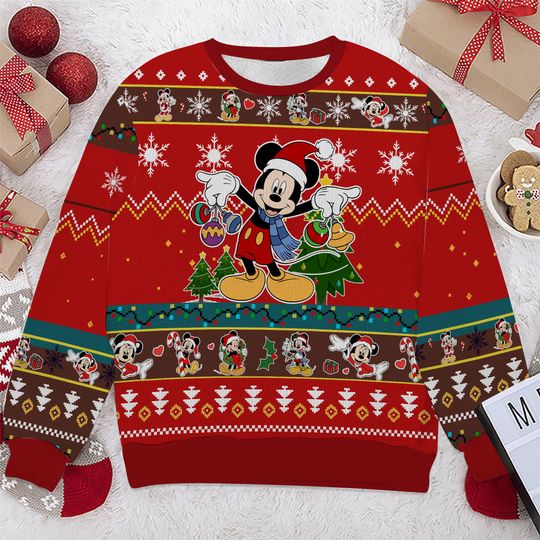 Disney Mickey Mouse Ugly Christmas Sweater, Mickey Mouse Movie Xmas Sweatshirt, Disney Christmas Gift For Kid Youth Adult