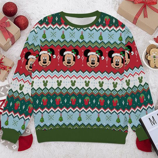Disney Mickey Mouse Ugly Christmas Sweater, Mickey And Friends Movie Xmas Ugly Sweatshirt, Disney Christmas Gift For Kid Youth Adult