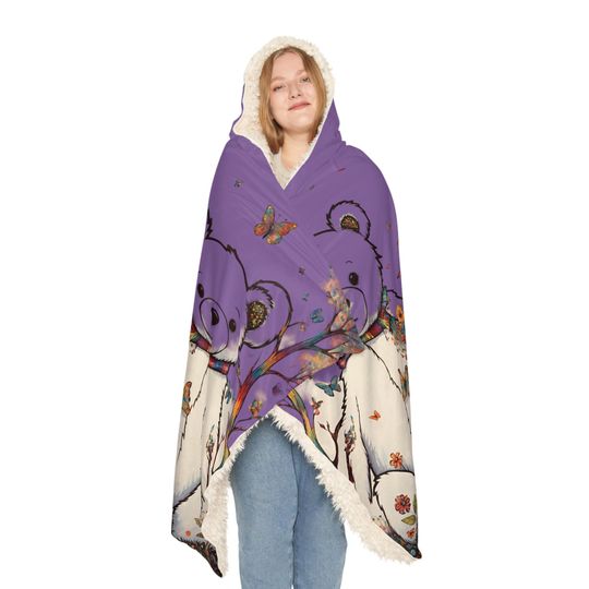 Fall Bear Lt Purple Hooded Blanket | Winter | Christmas Gift