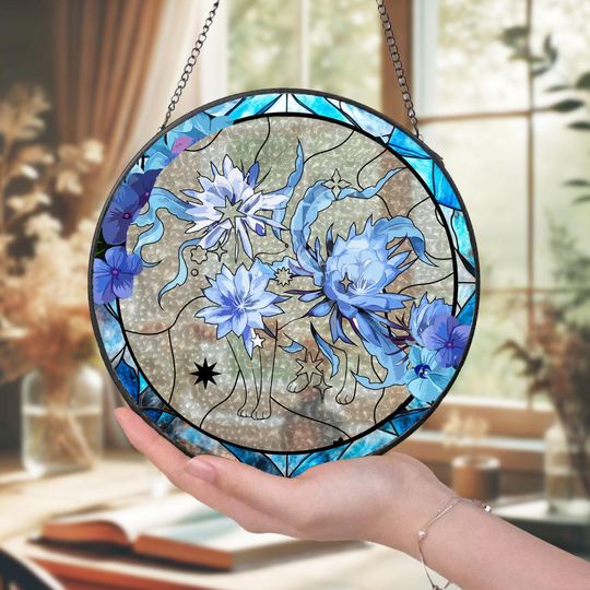 PKM Glass Suncatcher Electric Bloom Window Art Gift for Collectors Home Decor