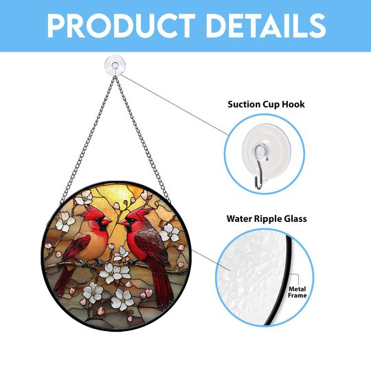 Red Cardinal Stained Glass Suncatcher, Cardinal Bird Lover Gift