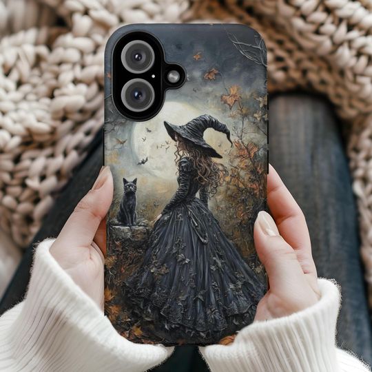 Witch Phone Case,Gothic Witch,Full Moon Design with Black Cat