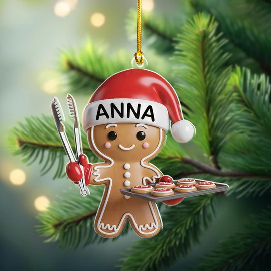 Personalized Gingerbread Baker Christmas Ornament, Custom Gingerbread Man Cookie Baking Decor, Holiday Kitchen Gift