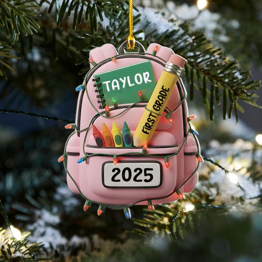 Personalized Kids School Backpack Ornament 2025, Custom Christmas & Graduation Decoration, Back to School Gift for Kids & Teachers
