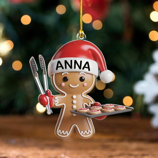 Personalized Gingerbread Baker Christmas Ornament, Custom Gingerbread Man Cookie Baking Decor, Holiday Kitchen Gift
