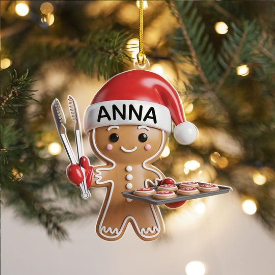 Personalized Gingerbread Baker Christmas Ornament, Custom Gingerbread Man Cookie Baking Decor, Holiday Kitchen Gift