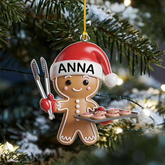 Personalized Gingerbread Baker Christmas Ornament, Custom Gingerbread Man Cookie Baking Decor, Holiday Kitchen Gift