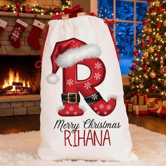 Personalized Christmas Santa Sack Large Gift Bag Custom Name Initial Present Bag