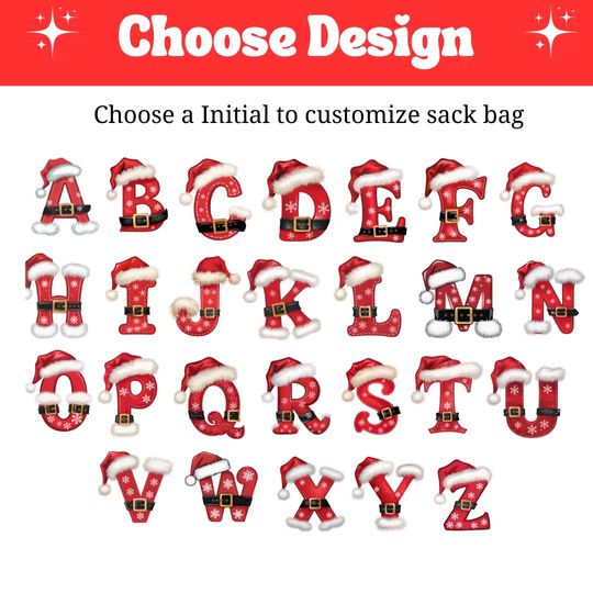 Personalized Christmas Santa Sack Large Gift Bag Custom Name Initial Present Bag